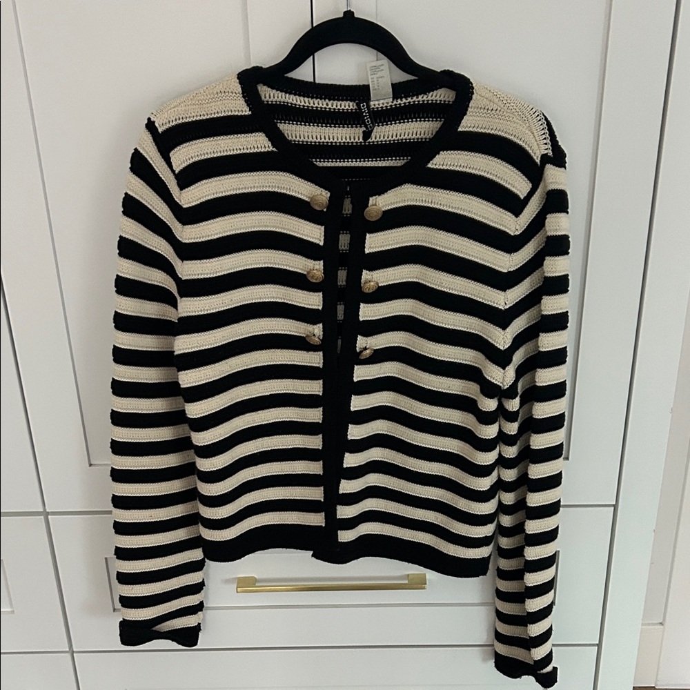 H&M Black and Cream Striped Cardigan